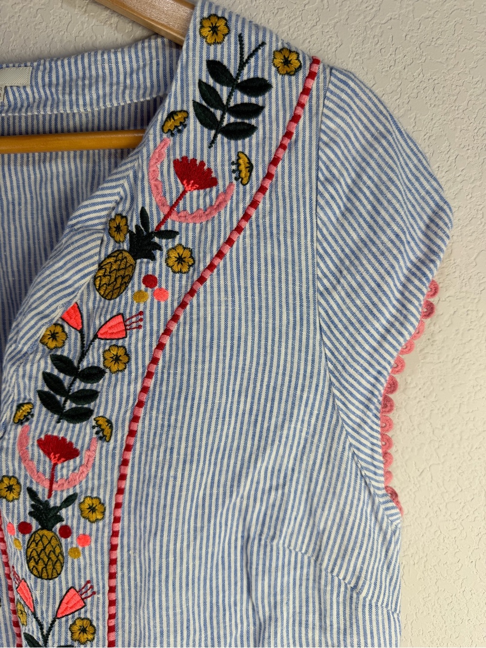 Boden Bea Linen Embroidered Dress Sz 14 - Picture 5 of 8